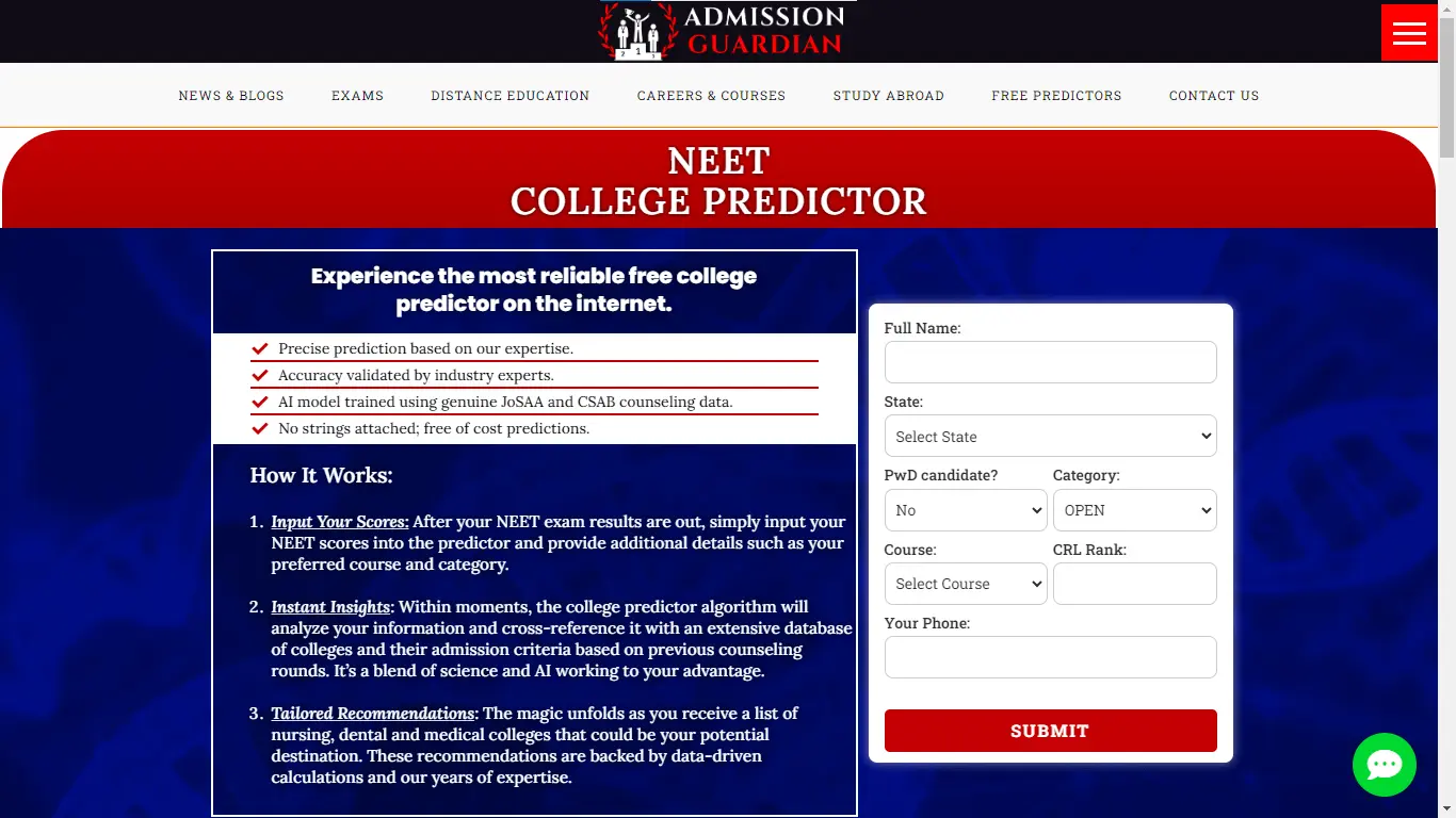 Admission Guardian NEET College Predictor Screenshot